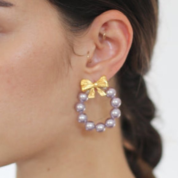 Mirit Weinstock Bow Bead Hoops in Gold/Lavendar - Picture 3 of 5